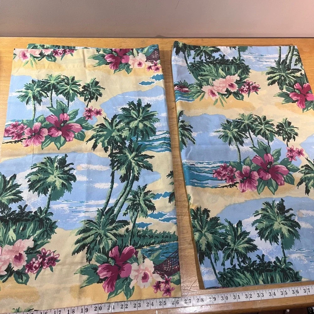 Vtg Dan River Tropical Palm Tree Hibiscus Full Comforter Set 4pc Made in USA